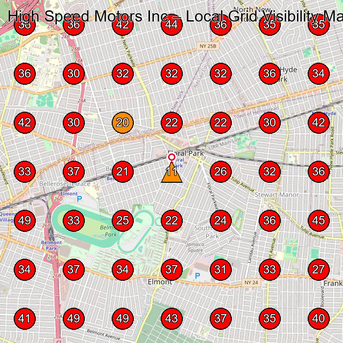 High Speed Motors Inc GeoGrid visibility map for Used Car Dealer in Queens